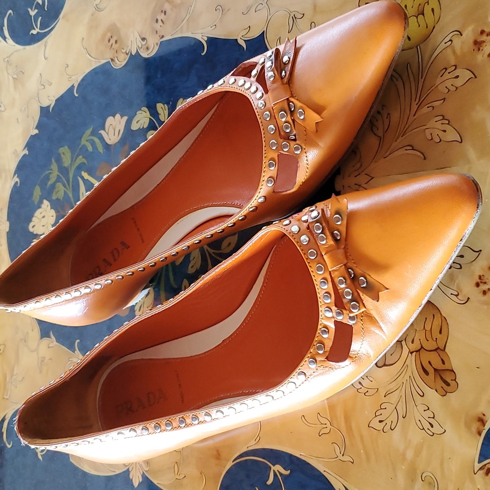 Prada Studded Leather Flats - Picture 1 of 10